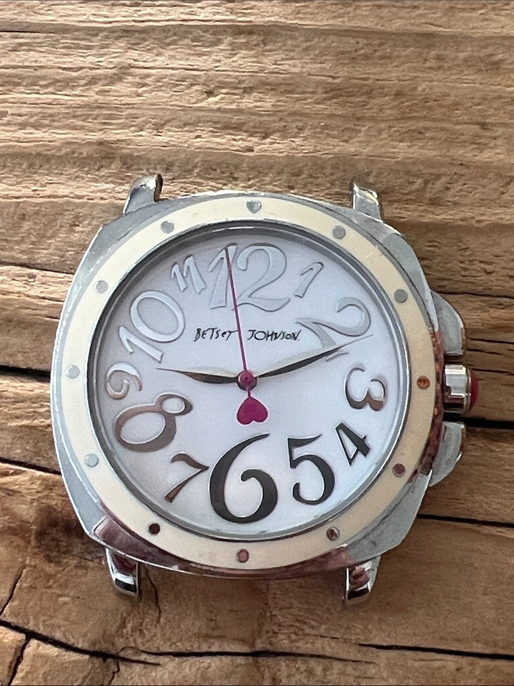 Betsey Johnson Silver, White & Pink Watch Face
